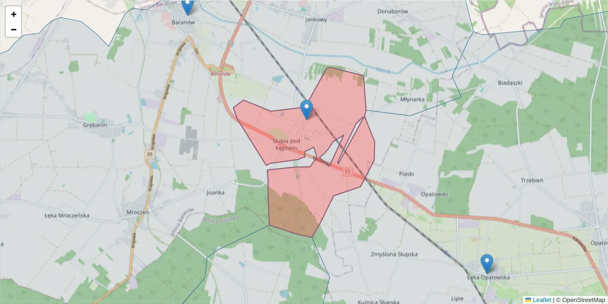Szczegółowa mapa kodu pocztowego 63-648 z granicami, sąsiednimi kodami pocztowymi i urzędami pocztowymi