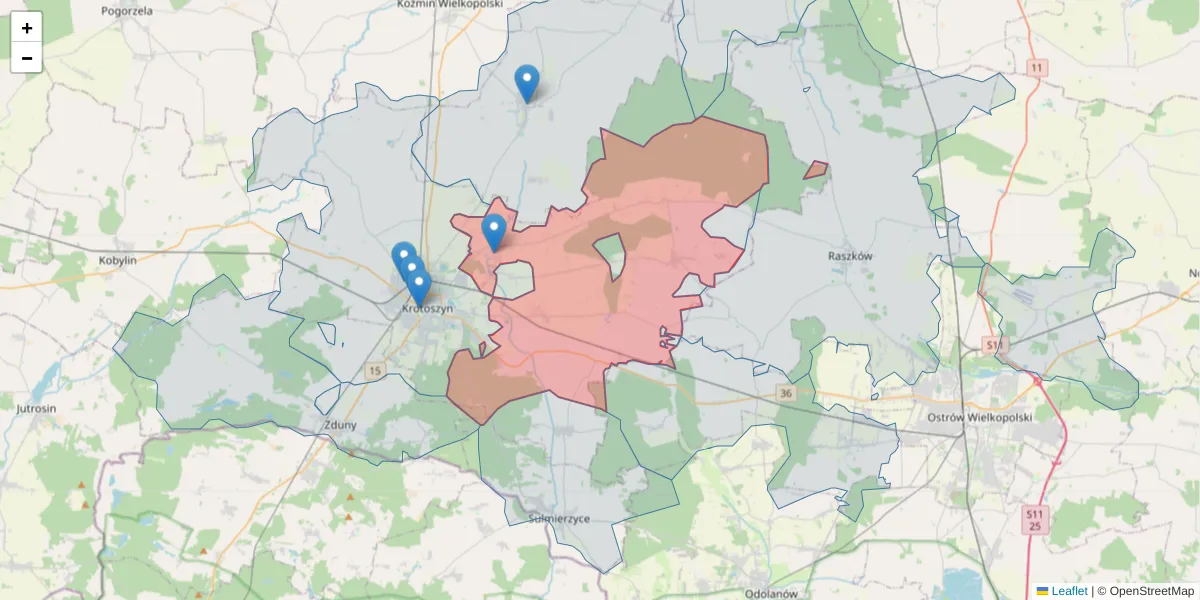 Szczegółowa mapa kodu pocztowego 63-714 z granicami, sąsiednimi kodami pocztowymi i urzędami pocztowymi