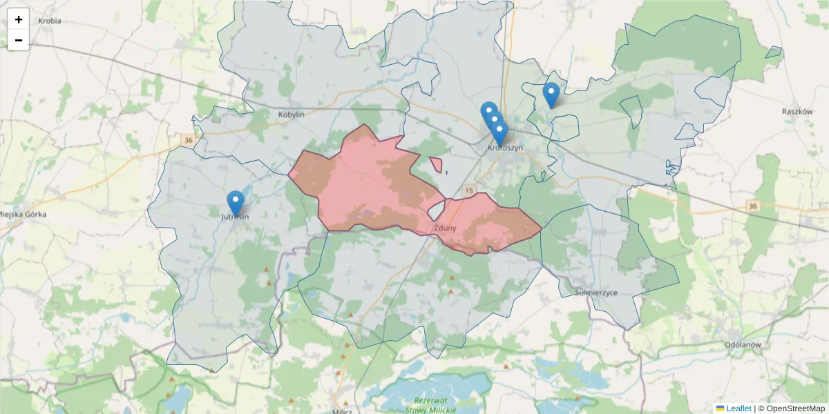 Szczegółowa mapa kodu pocztowego 63-760 z granicami, sąsiednimi kodami pocztowymi i urzędami pocztowymi