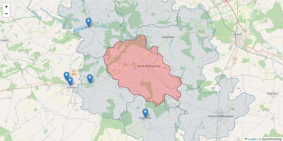 Szczegółowa mapa kodu pocztowego 63-810 z granicami, sąsiednimi kodami pocztowymi i urzędami pocztowymi