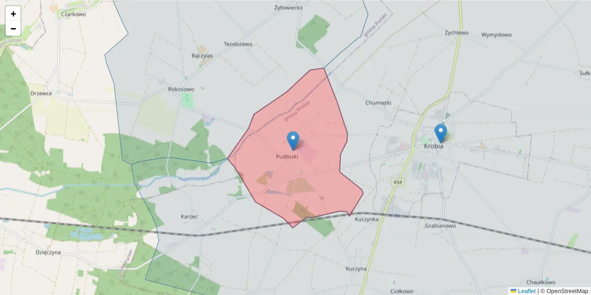 Szczegółowa mapa kodu pocztowego 63-842 z granicami, sąsiednimi kodami pocztowymi i urzędami pocztowymi