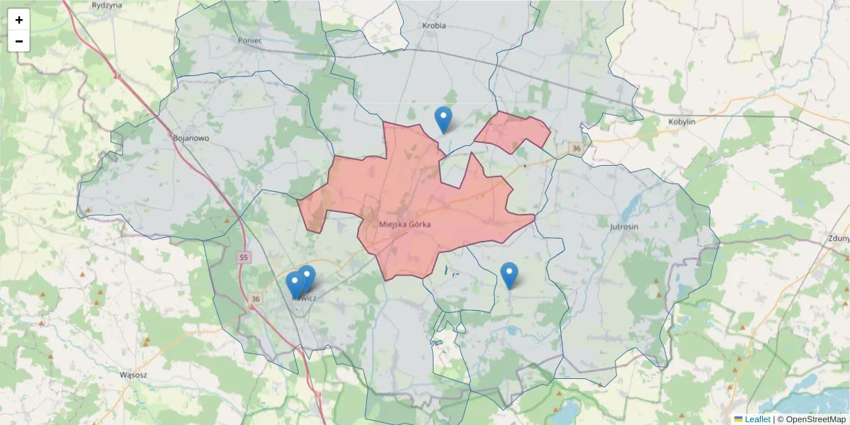 Szczegółowa mapa kodu pocztowego 63-910 z granicami, sąsiednimi kodami pocztowymi i urzędami pocztowymi