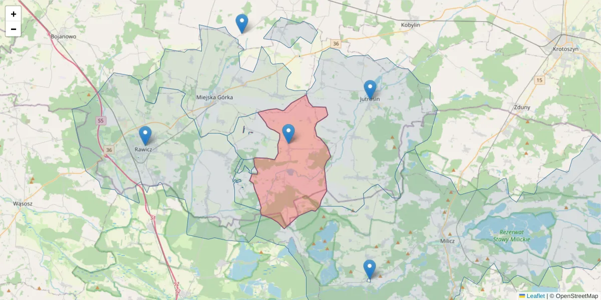 Szczegółowa mapa kodu pocztowego 63-920 z granicami, sąsiednimi kodami pocztowymi i urzędami pocztowymi