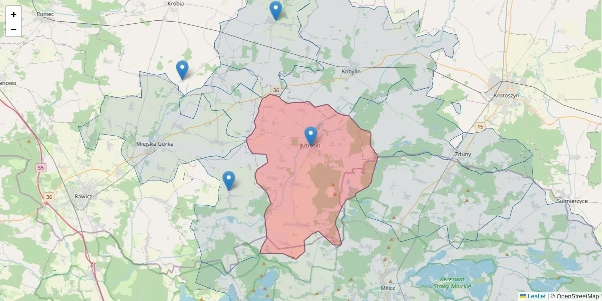 Szczegółowa mapa kodu pocztowego 63-930 z granicami, sąsiednimi kodami pocztowymi i urzędami pocztowymi