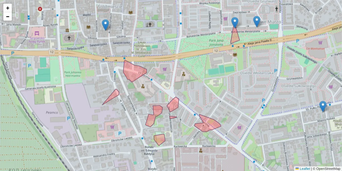 Szczegółowa mapa kodu pocztowego 64-101 z granicami, sąsiednimi kodami pocztowymi i urzędami pocztowymi