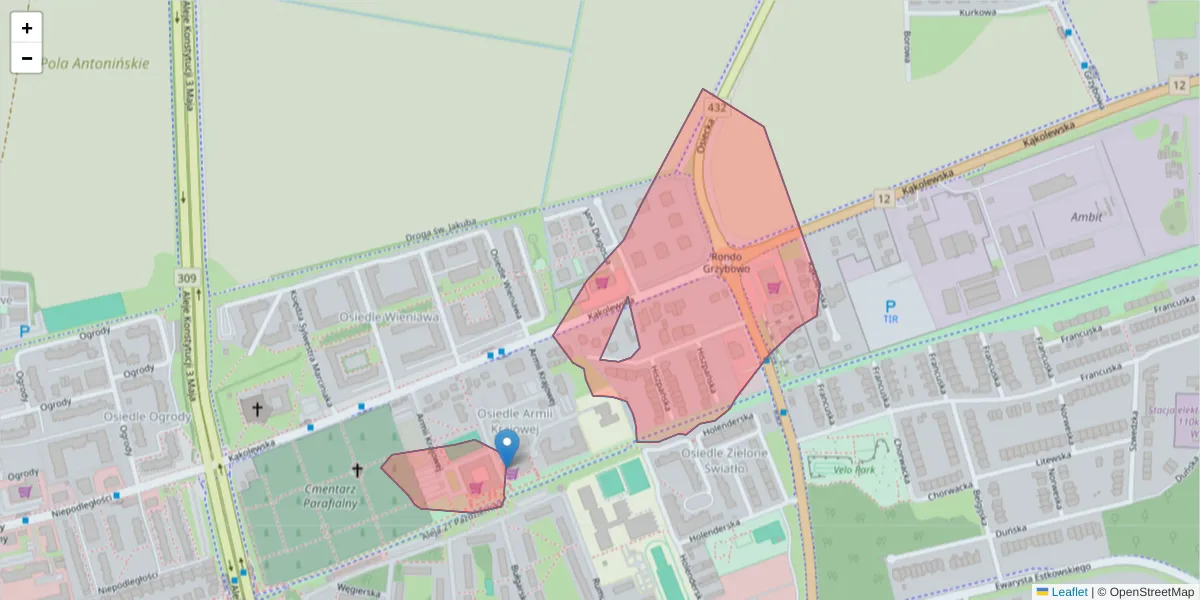 Szczegółowa mapa kodu pocztowego 64-102 z granicami, sąsiednimi kodami pocztowymi i urzędami pocztowymi