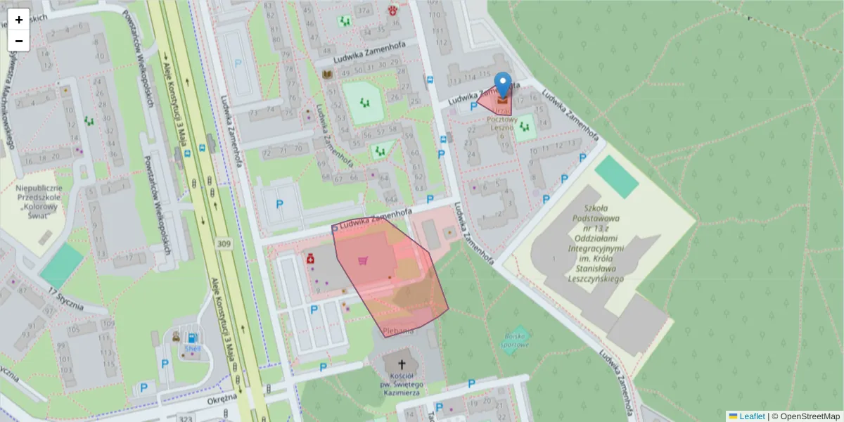 Szczegółowa mapa kodu pocztowego 64-104 z granicami, sąsiednimi kodami pocztowymi i urzędami pocztowymi