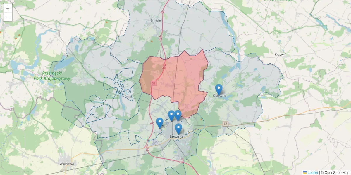 Szczegółowa mapa kodu pocztowego 64-111 z granicami, sąsiednimi kodami pocztowymi i urzędami pocztowymi