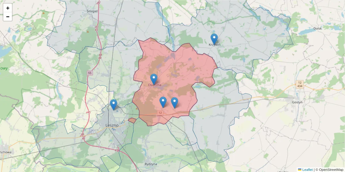 Szczegółowa mapa kodu pocztowego 64-113 z granicami, sąsiednimi kodami pocztowymi i urzędami pocztowymi