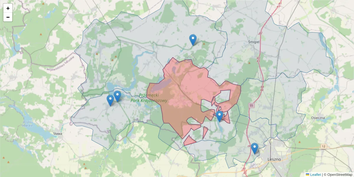 Szczegółowa mapa kodu pocztowego 64-140 z granicami, sąsiednimi kodami pocztowymi i urzędami pocztowymi