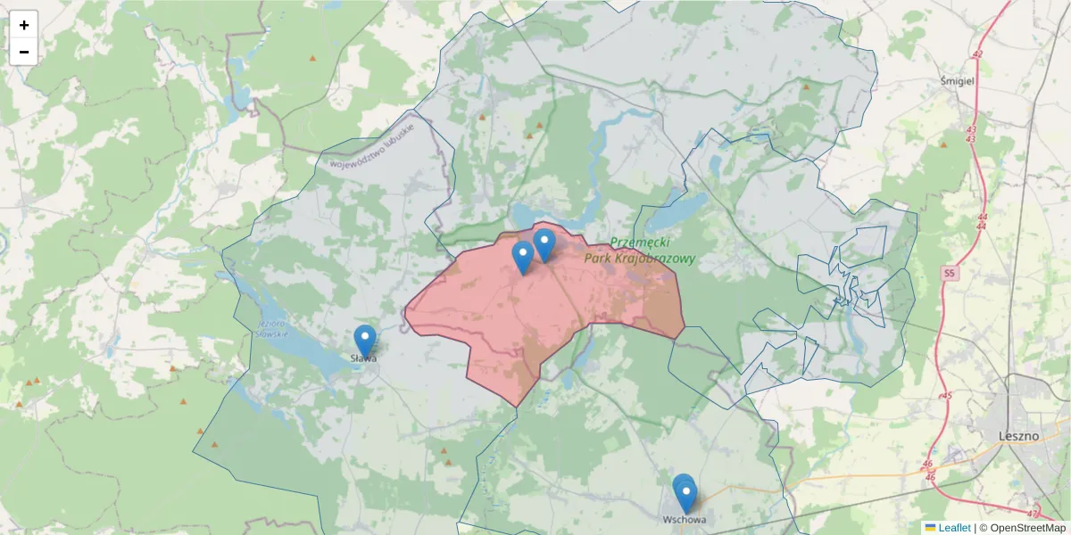 Szczegółowa mapa kodu pocztowego 64-150 z granicami, sąsiednimi kodami pocztowymi i urzędami pocztowymi