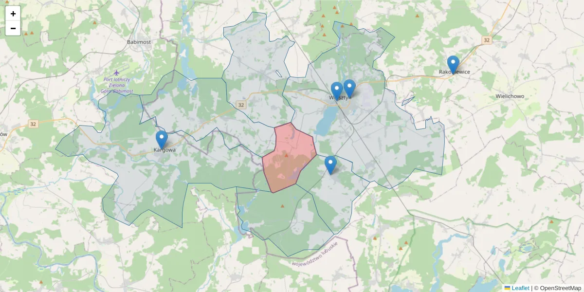 Szczegółowa mapa kodu pocztowego 64-211 z granicami, sąsiednimi kodami pocztowymi i urzędami pocztowymi
