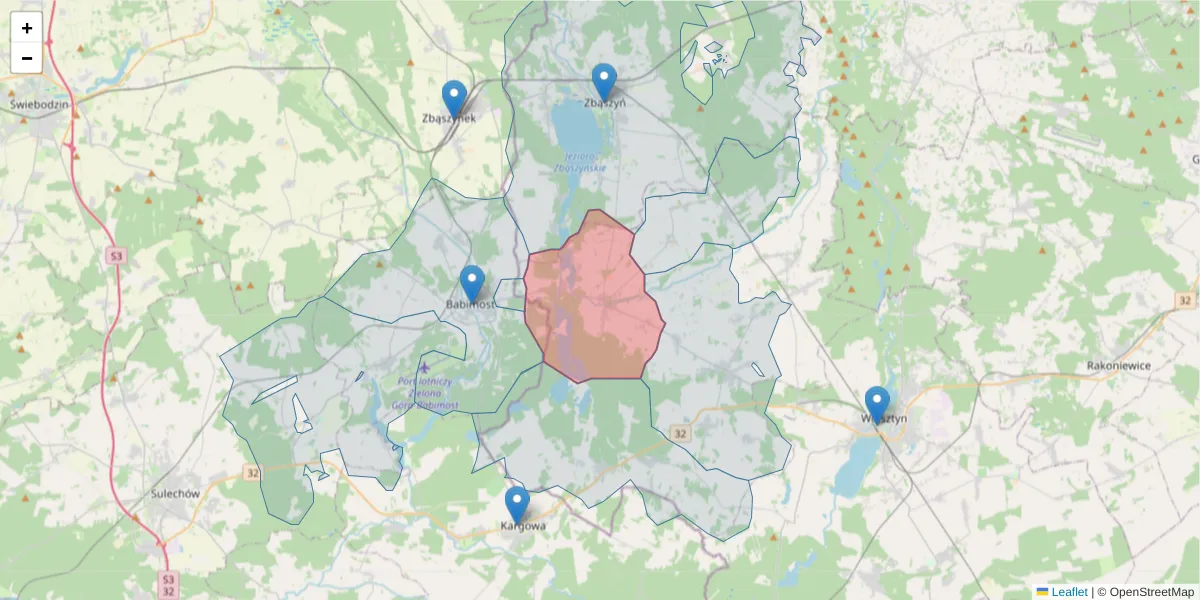 Szczegółowa mapa kodu pocztowego 64-214 z granicami, sąsiednimi kodami pocztowymi i urzędami pocztowymi