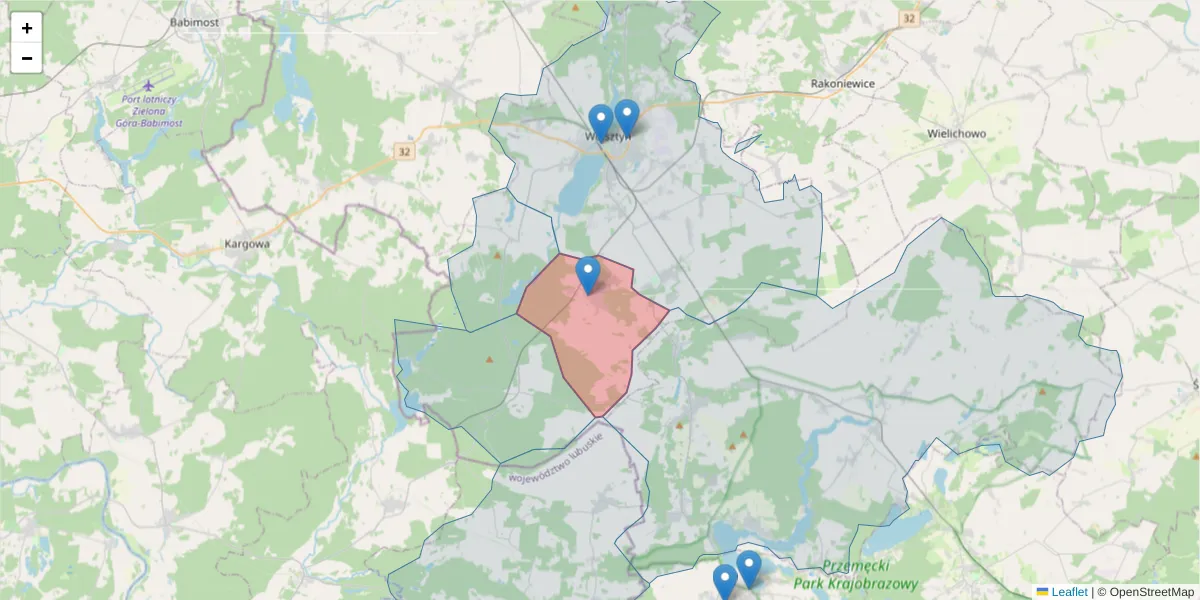 Szczegółowa mapa kodu pocztowego 64-223 z granicami, sąsiednimi kodami pocztowymi i urzędami pocztowymi