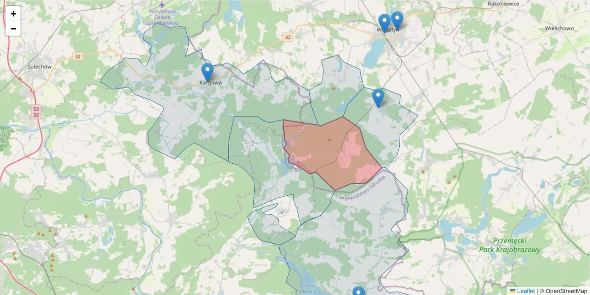 Szczegółowa mapa kodu pocztowego 64-224 z granicami, sąsiednimi kodami pocztowymi i urzędami pocztowymi