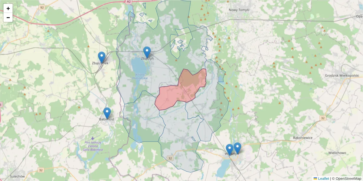 Szczegółowa mapa kodu pocztowego 64-231 z granicami, sąsiednimi kodami pocztowymi i urzędami pocztowymi