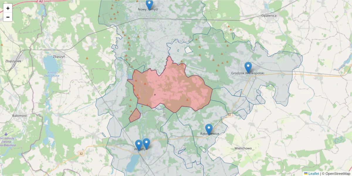Szczegółowa mapa kodu pocztowego 64-308 z granicami, sąsiednimi kodami pocztowymi i urzędami pocztowymi