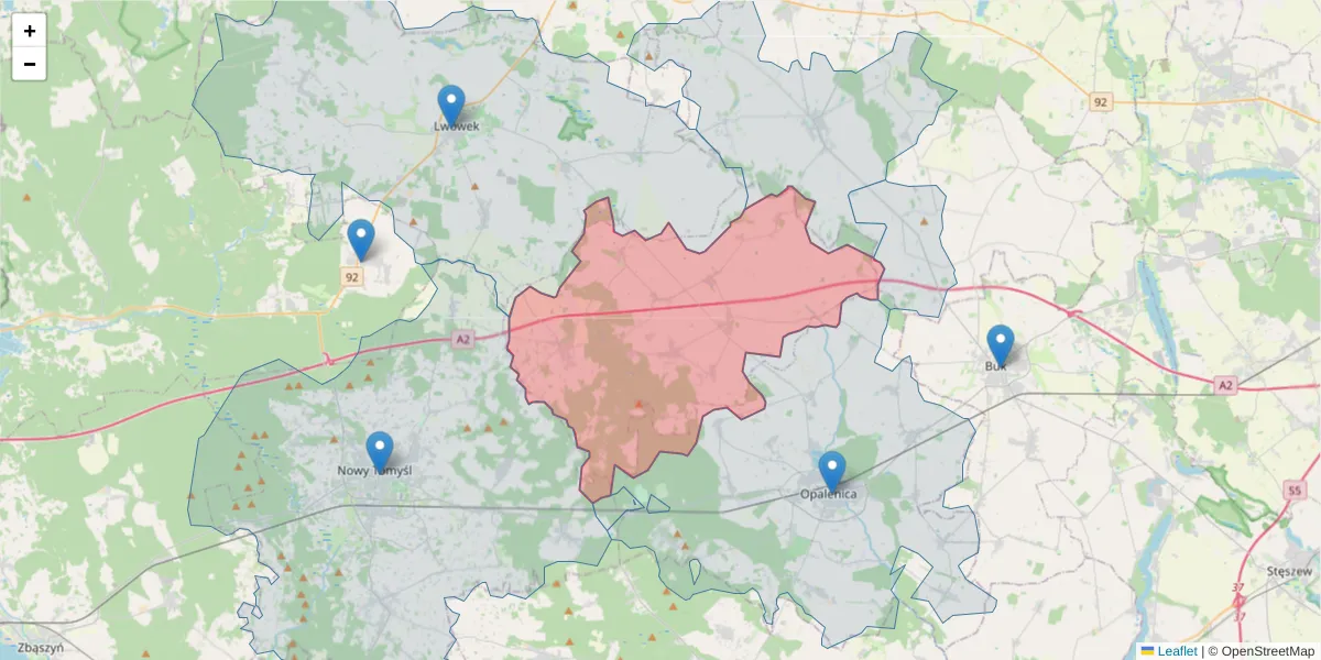 Szczegółowa mapa kodu pocztowego 64-316 z granicami, sąsiednimi kodami pocztowymi i urzędami pocztowymi