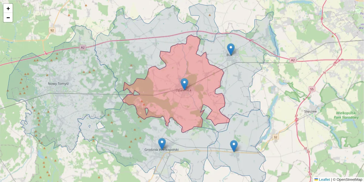 Szczegółowa mapa kodu pocztowego 64-330 z granicami, sąsiednimi kodami pocztowymi i urzędami pocztowymi