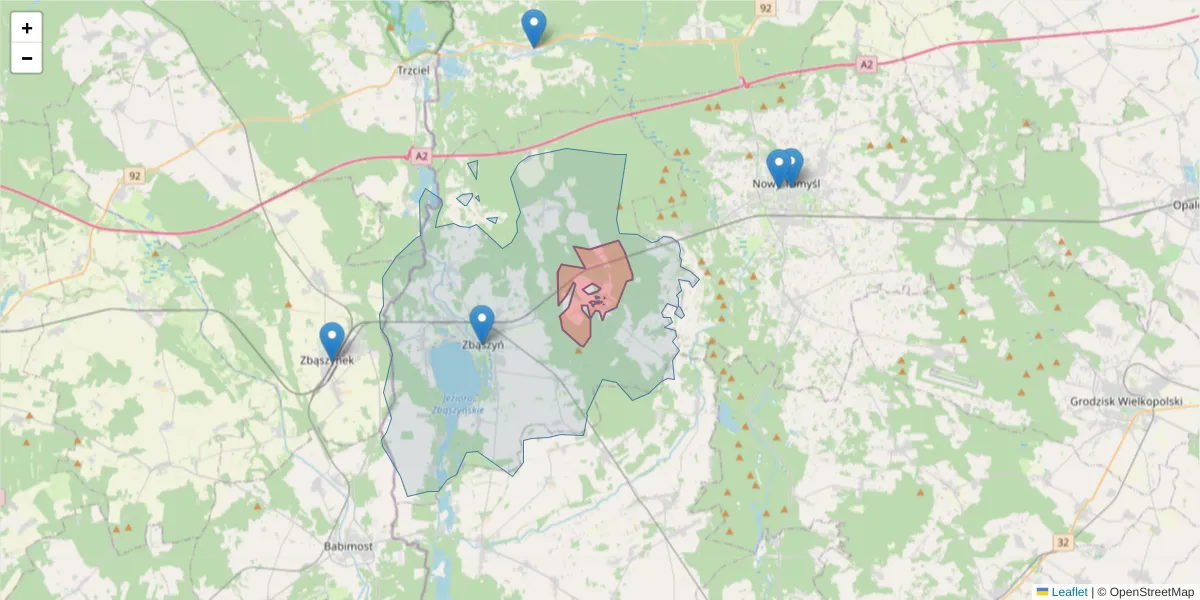 Szczegółowa mapa kodu pocztowego 64-335 z granicami, sąsiednimi kodami pocztowymi i urzędami pocztowymi
