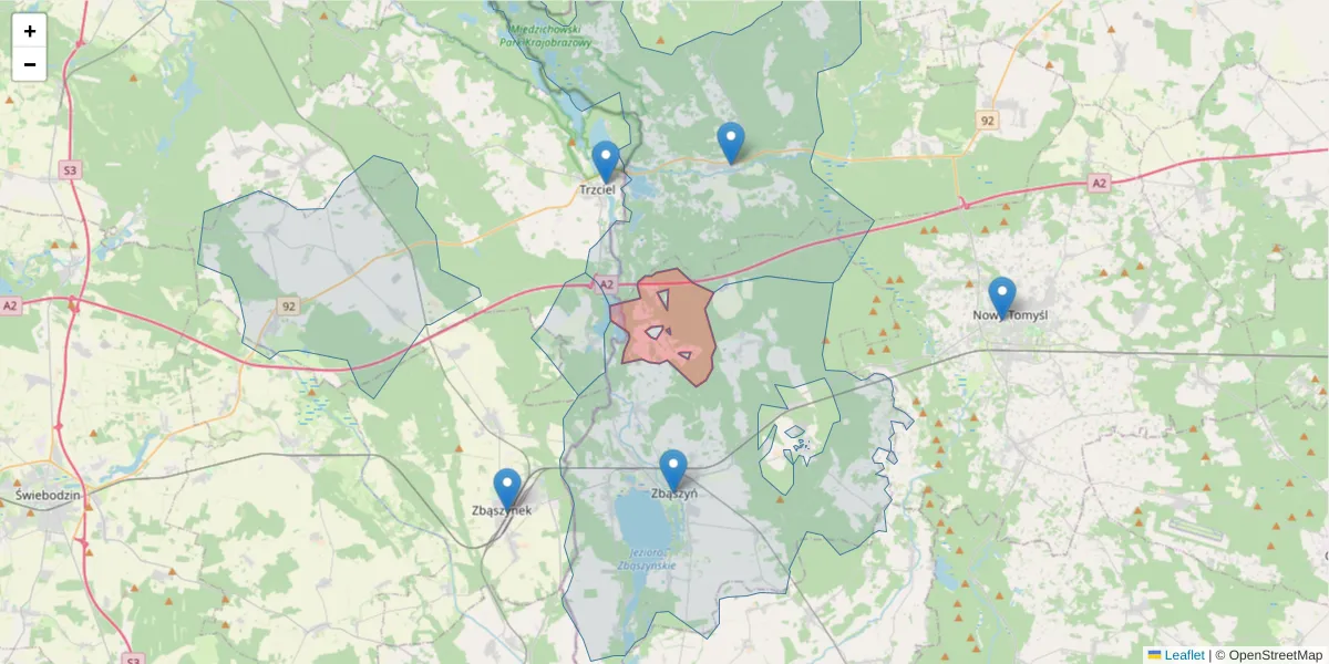 Szczegółowa mapa kodu pocztowego 64-336 z granicami, sąsiednimi kodami pocztowymi i urzędami pocztowymi