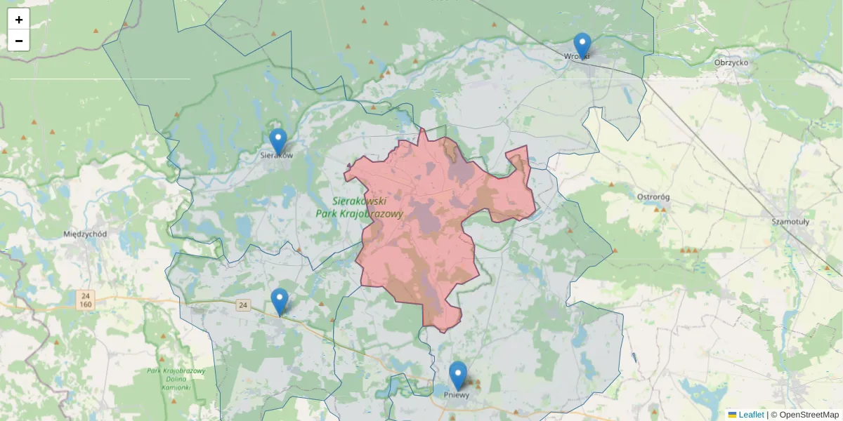 Szczegółowa mapa kodu pocztowego 64-412 z granicami, sąsiednimi kodami pocztowymi i urzędami pocztowymi