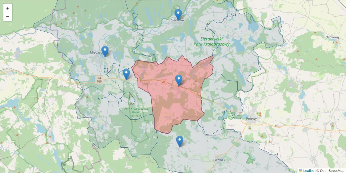 Szczegółowa mapa kodu pocztowego 64-420 z granicami, sąsiednimi kodami pocztowymi i urzędami pocztowymi