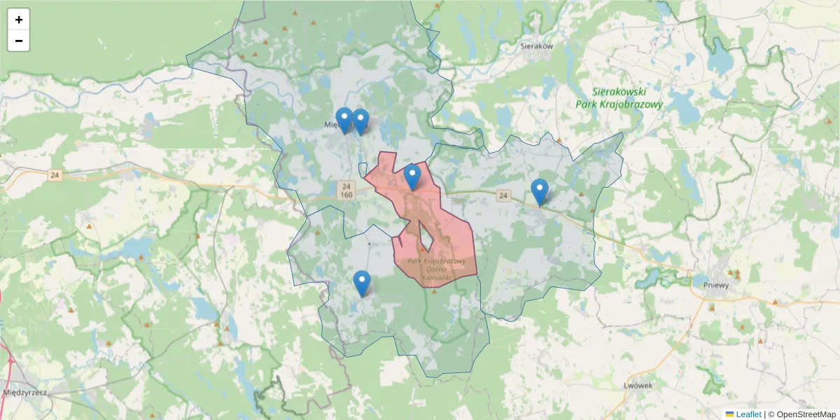 Szczegółowa mapa kodu pocztowego 64-421 z granicami, sąsiednimi kodami pocztowymi i urzędami pocztowymi