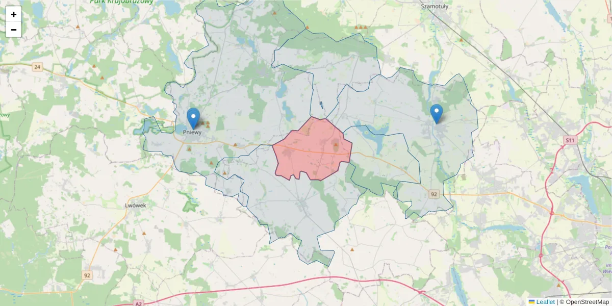 Szczegółowa mapa kodu pocztowego 64-541 z granicami, sąsiednimi kodami pocztowymi i urzędami pocztowymi