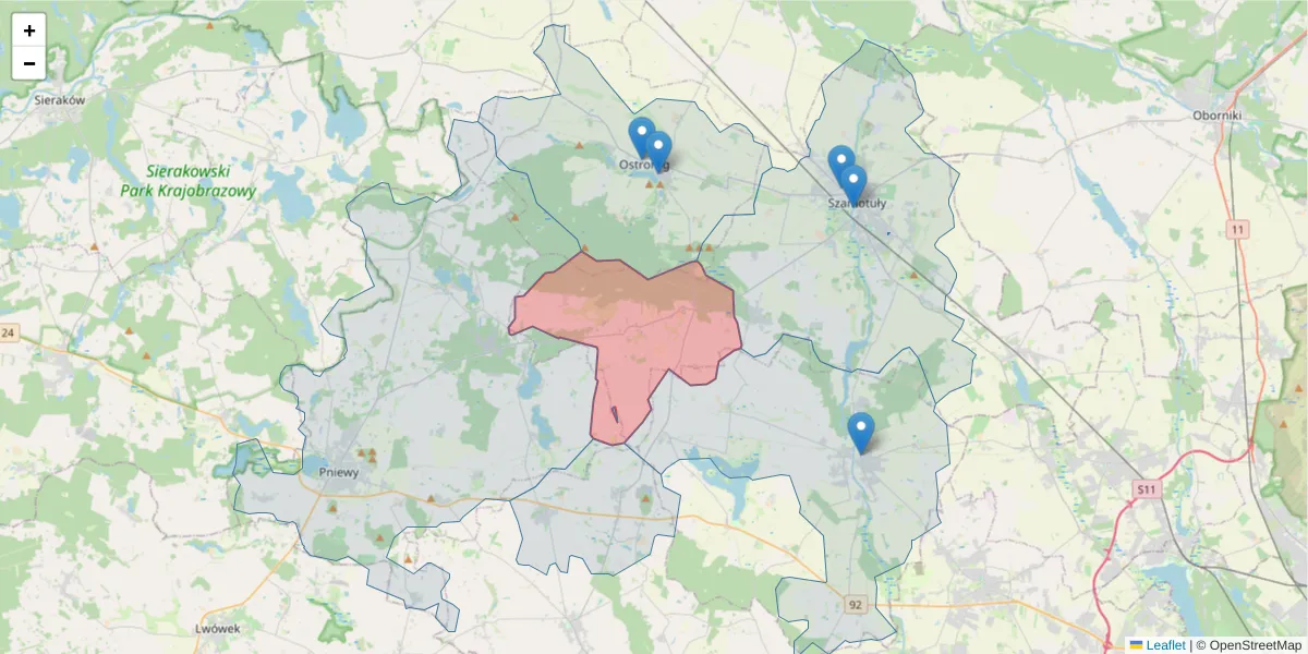 Szczegółowa mapa kodu pocztowego 64-551 z granicami, sąsiednimi kodami pocztowymi i urzędami pocztowymi