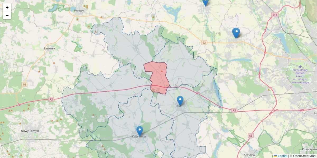 Szczegółowa mapa kodu pocztowego 64-552 z granicami, sąsiednimi kodami pocztowymi i urzędami pocztowymi