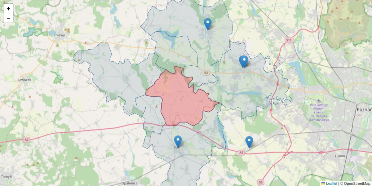 Szczegółowa mapa kodu pocztowego 64-553 z granicami, sąsiednimi kodami pocztowymi i urzędami pocztowymi