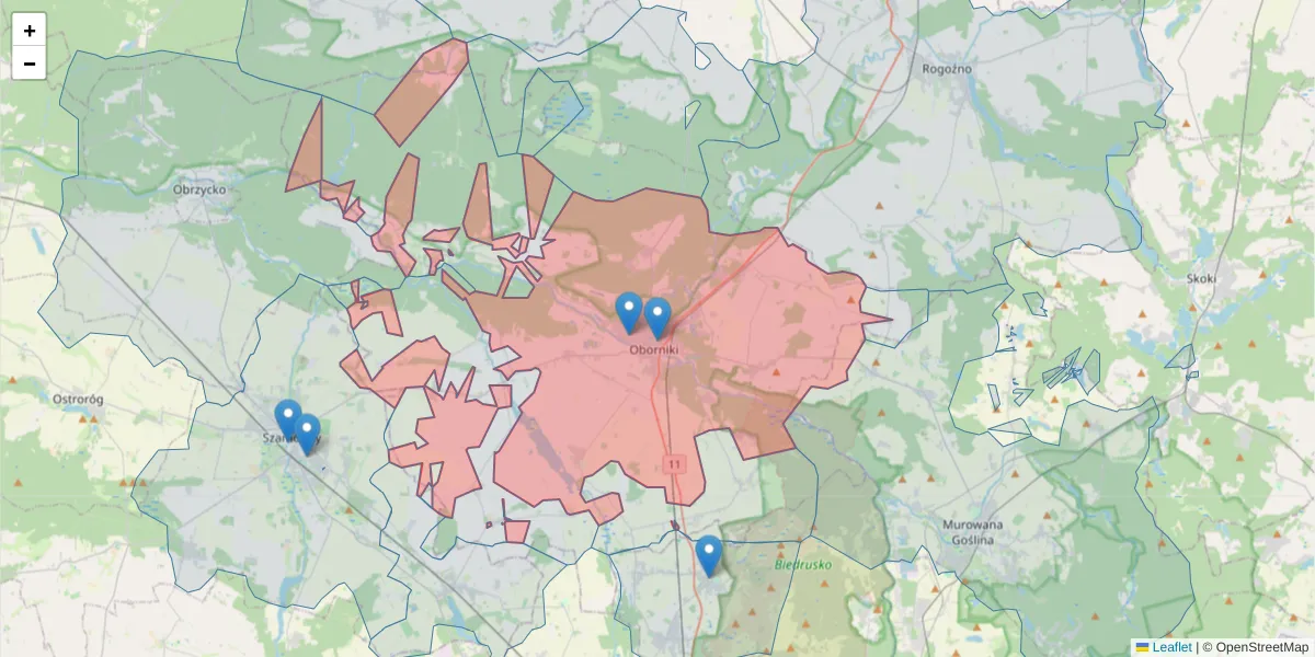 Szczegółowa mapa kodu pocztowego 64-600 z granicami, sąsiednimi kodami pocztowymi i urzędami pocztowymi