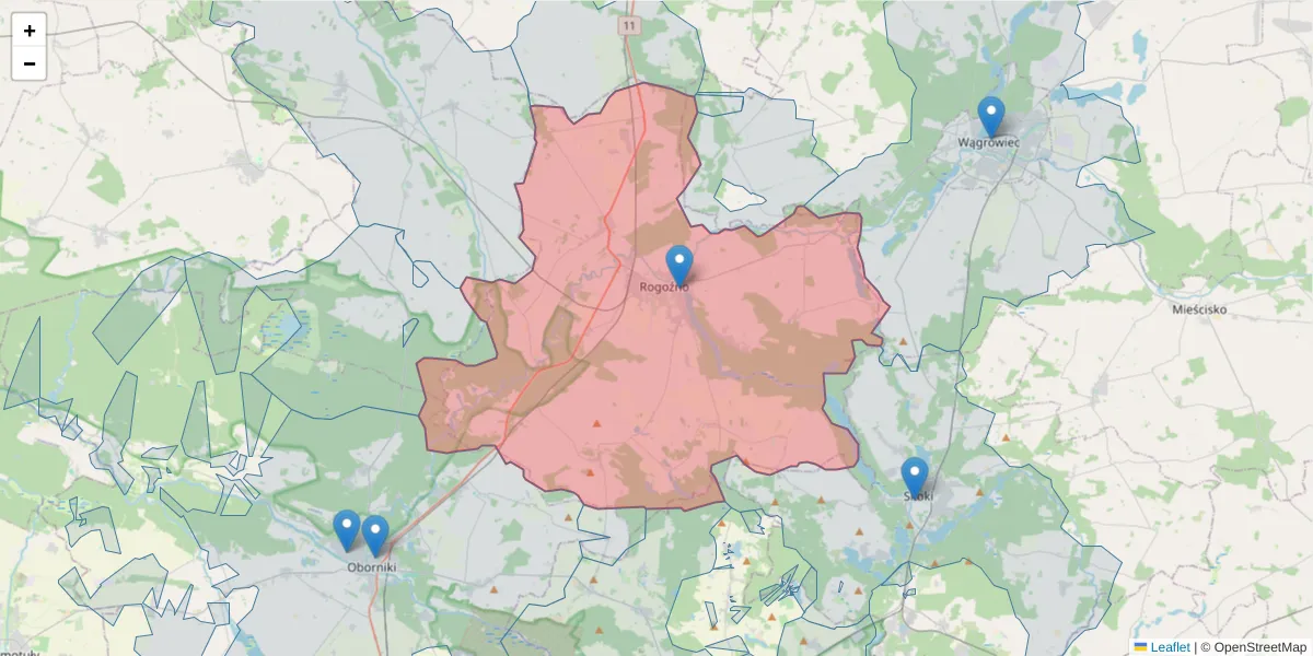 Szczegółowa mapa kodu pocztowego 64-610 z granicami, sąsiednimi kodami pocztowymi i urzędami pocztowymi