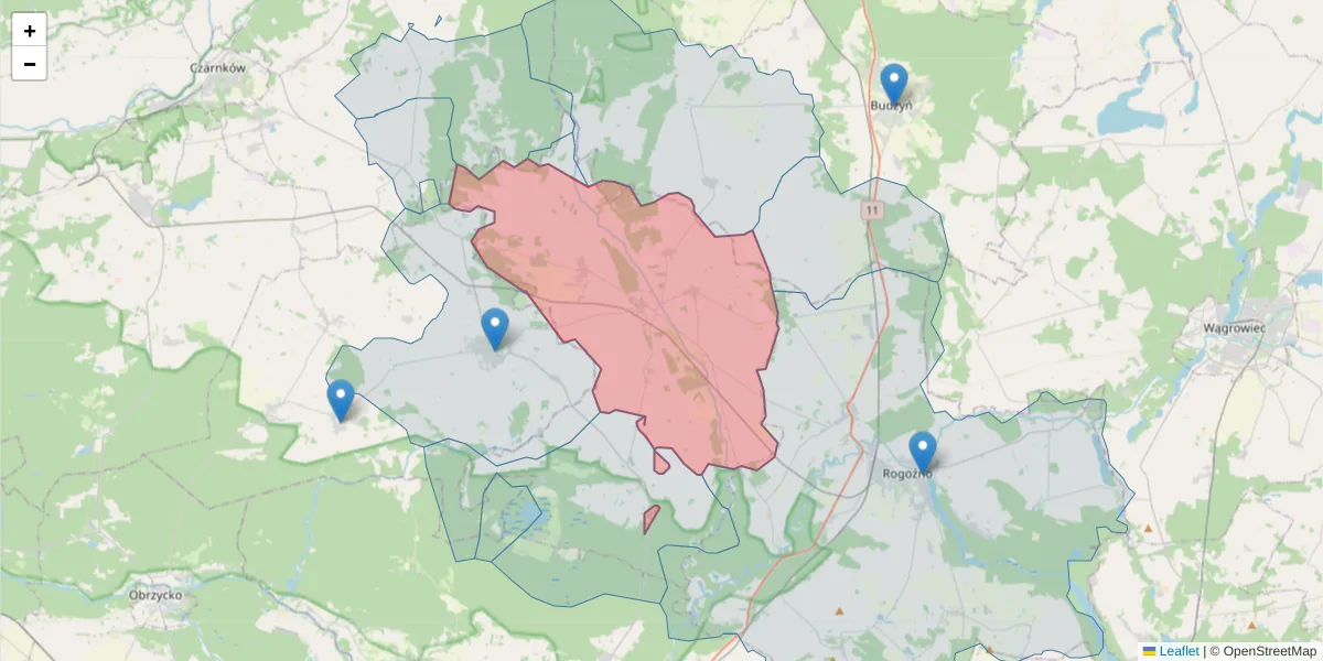 Szczegółowa mapa kodu pocztowego 64-630 z granicami, sąsiednimi kodami pocztowymi i urzędami pocztowymi