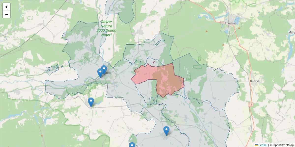 Szczegółowa mapa kodu pocztowego 64-707 z granicami, sąsiednimi kodami pocztowymi i urzędami pocztowymi