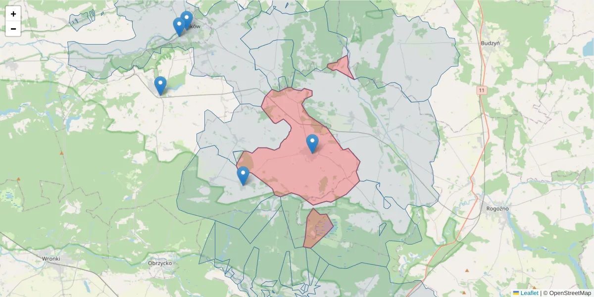 Szczegółowa mapa kodu pocztowego 64-710 z granicami, sąsiednimi kodami pocztowymi i urzędami pocztowymi