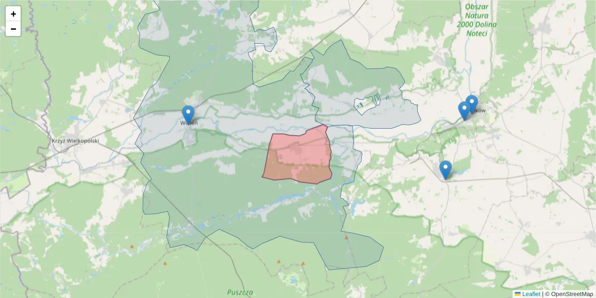 Szczegółowa mapa kodu pocztowego 64-723 z granicami, sąsiednimi kodami pocztowymi i urzędami pocztowymi