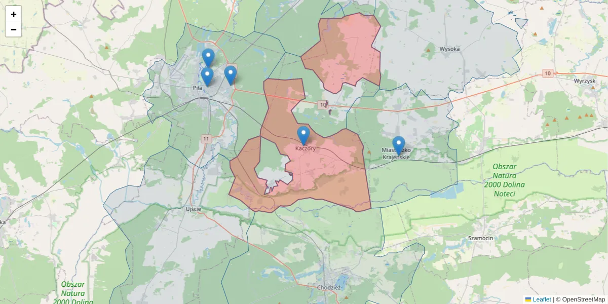 Szczegółowa mapa kodu pocztowego 64-810 z granicami, sąsiednimi kodami pocztowymi i urzędami pocztowymi