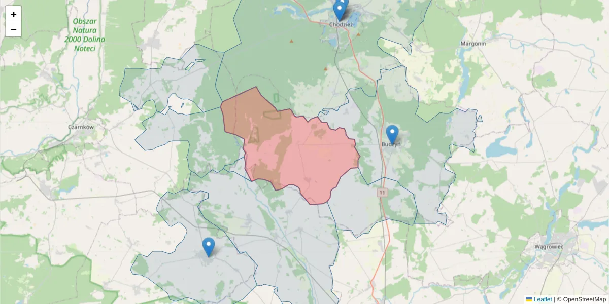 Szczegółowa mapa kodu pocztowego 64-834 z granicami, sąsiednimi kodami pocztowymi i urzędami pocztowymi