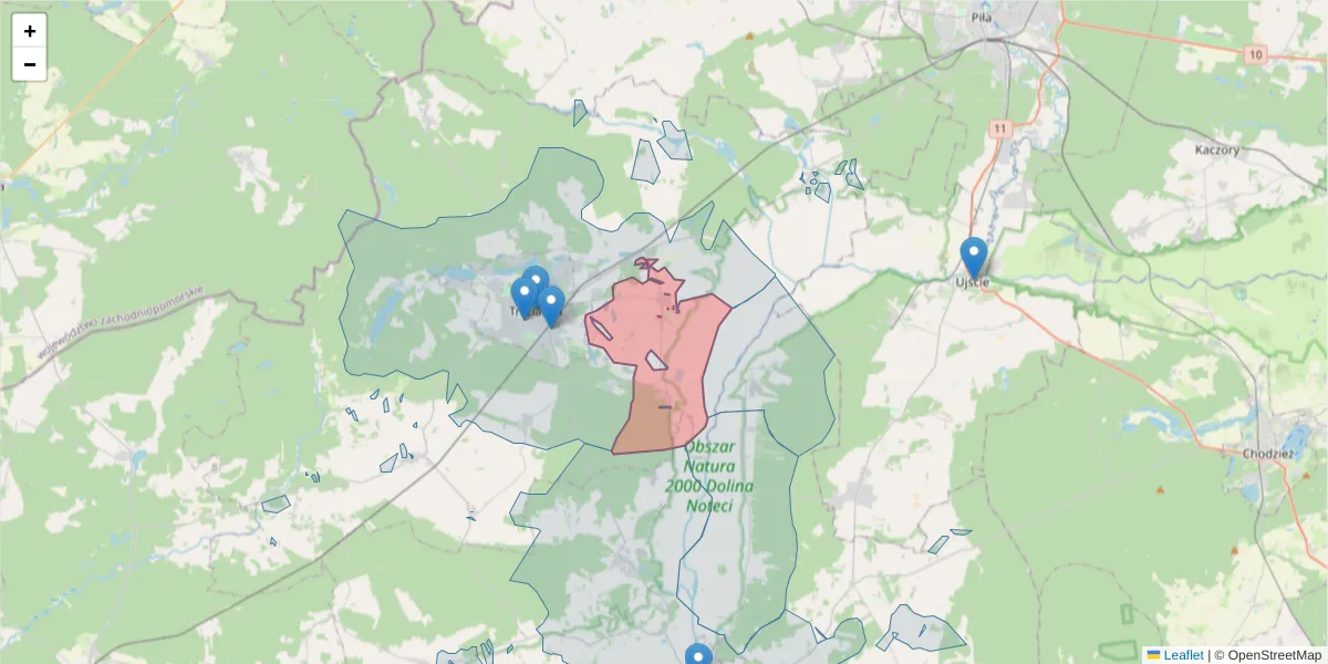 Szczegółowa mapa kodu pocztowego 64-904 z granicami, sąsiednimi kodami pocztowymi i urzędami pocztowymi