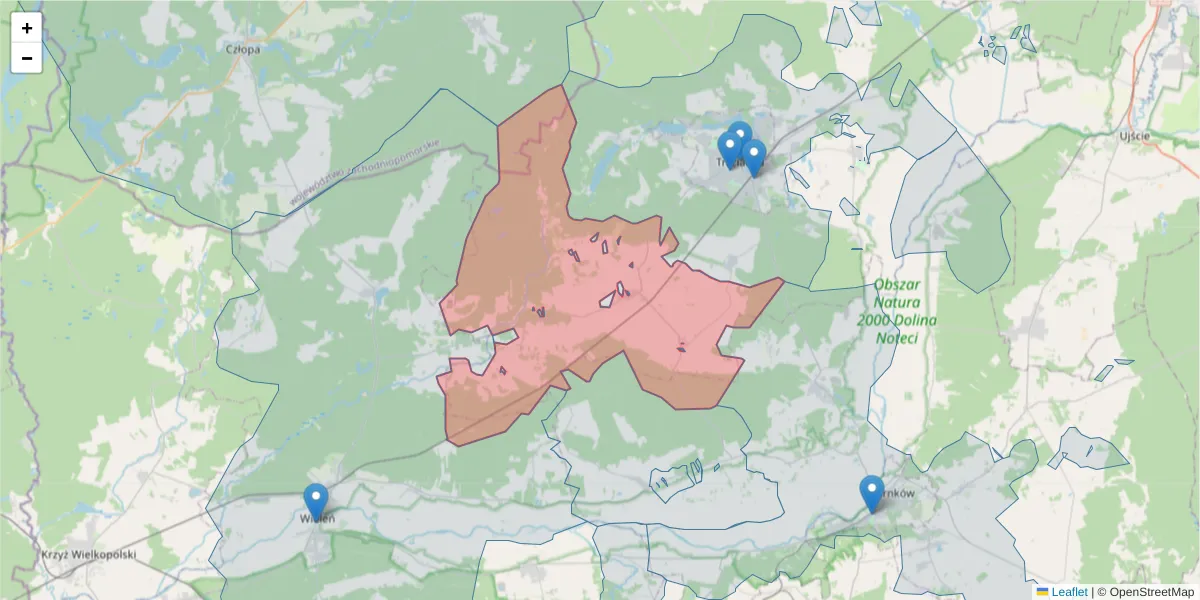Szczegółowa mapa kodu pocztowego 64-910 z granicami, sąsiednimi kodami pocztowymi i urzędami pocztowymi