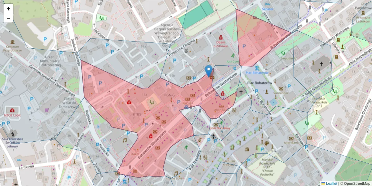 Szczegółowa mapa kodu pocztowego 65-034 z granicami, sąsiednimi kodami pocztowymi i urzędami pocztowymi