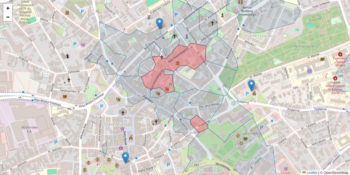 Szczegółowa mapa kodu pocztowego 65-048 z granicami, sąsiednimi kodami pocztowymi i urzędami pocztowymi