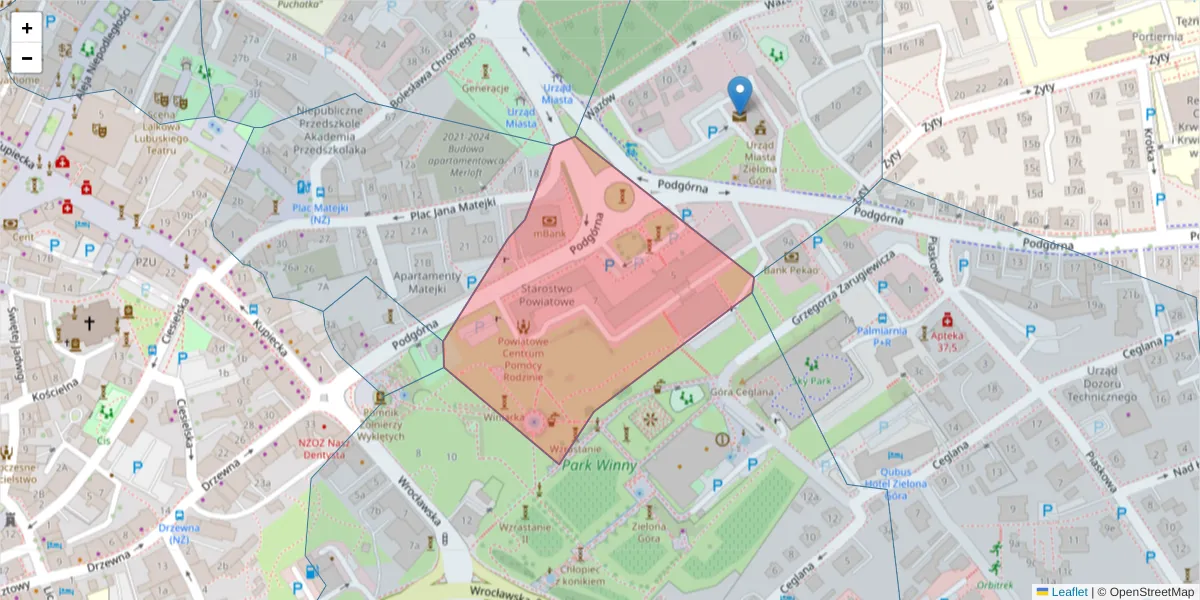 Szczegółowa mapa kodu pocztowego 65-057 z granicami, sąsiednimi kodami pocztowymi i urzędami pocztowymi