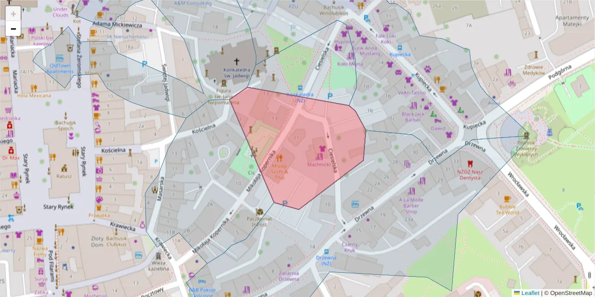 Szczegółowa mapa kodu pocztowego 65-059 z granicami, sąsiednimi kodami pocztowymi i urzędami pocztowymi