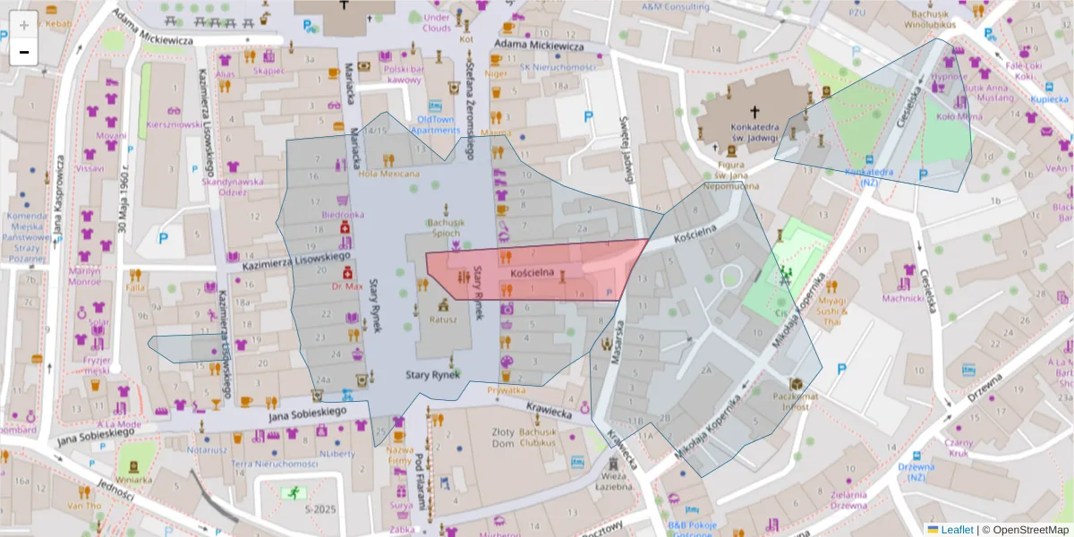 Szczegółowa mapa kodu pocztowego 65-064 z granicami, sąsiednimi kodami pocztowymi i urzędami pocztowymi