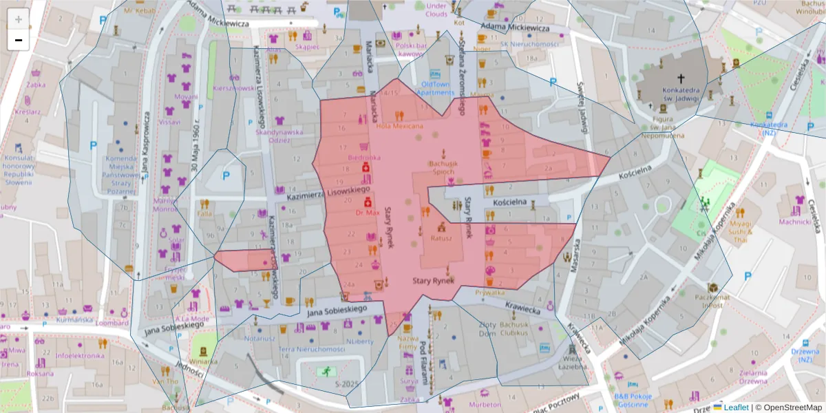 Szczegółowa mapa kodu pocztowego 65-067 z granicami, sąsiednimi kodami pocztowymi i urzędami pocztowymi