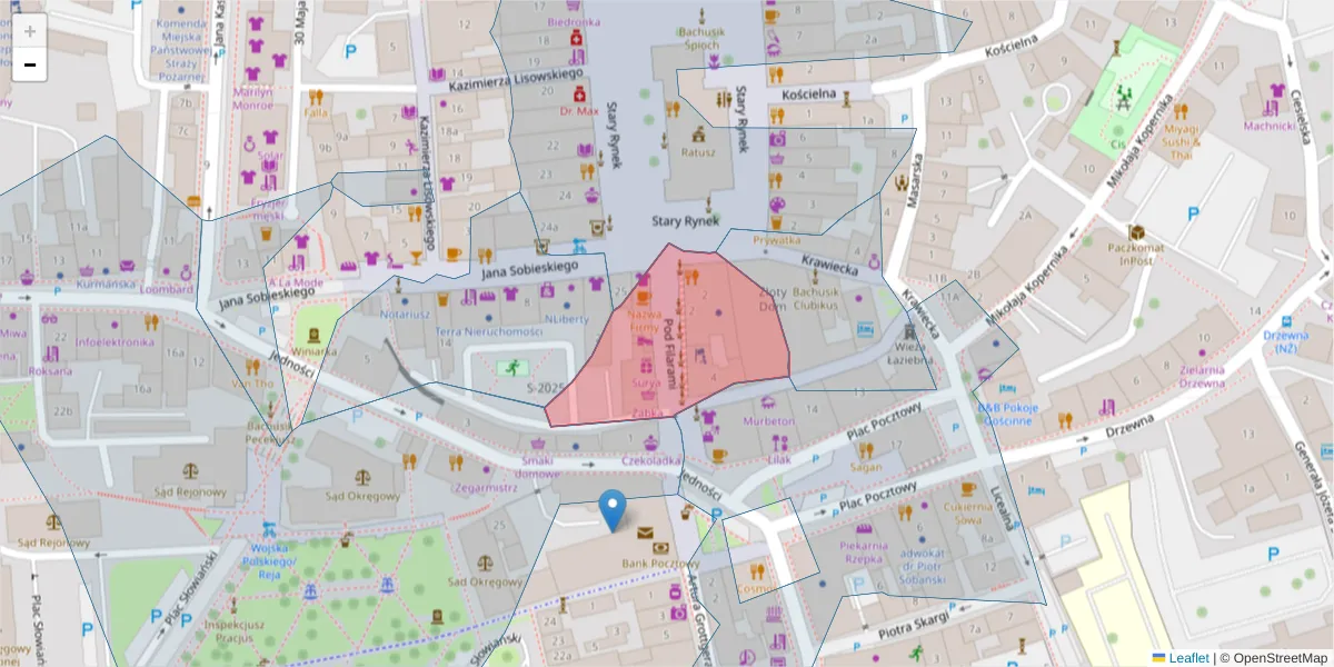Szczegółowa mapa kodu pocztowego 65-068 z granicami, sąsiednimi kodami pocztowymi i urzędami pocztowymi