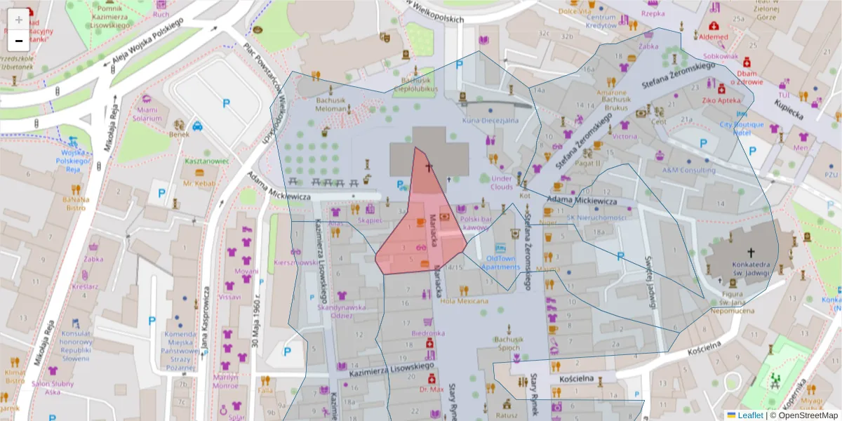 Szczegółowa mapa kodu pocztowego 65-073 z granicami, sąsiednimi kodami pocztowymi i urzędami pocztowymi